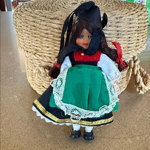 Traditional German Doll Ornament with Green Dress and Black Hat